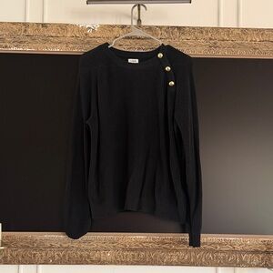 J. Crew Black Ribbed Crewneck Sweater with Gold Shoulder Buttons